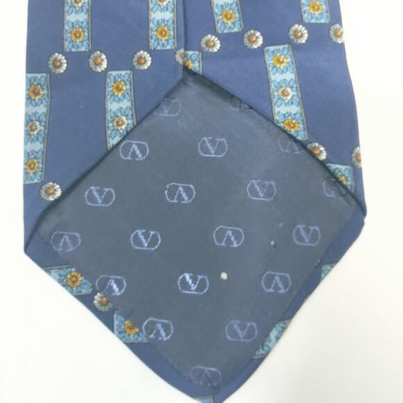 Valentino  Cravatte Blue SIlk Tie Floral Pattern Daisy Sunflower - Picture 8 of 8